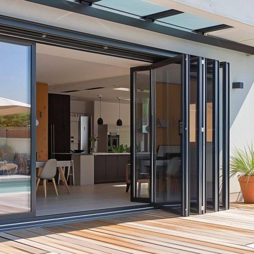 Thermal Break Triple Glass Aluminium Folding Glass Door Insect Screens Accordion Exterior Patio Bifold Doors