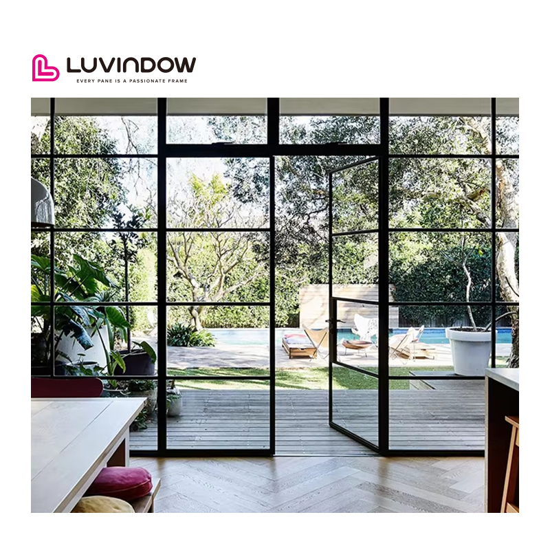 Luvindow Best Seller Aluminum Automatic Exterior Double Glazed Front Door Sectional Design Hot Glass Entry Doors For Residential