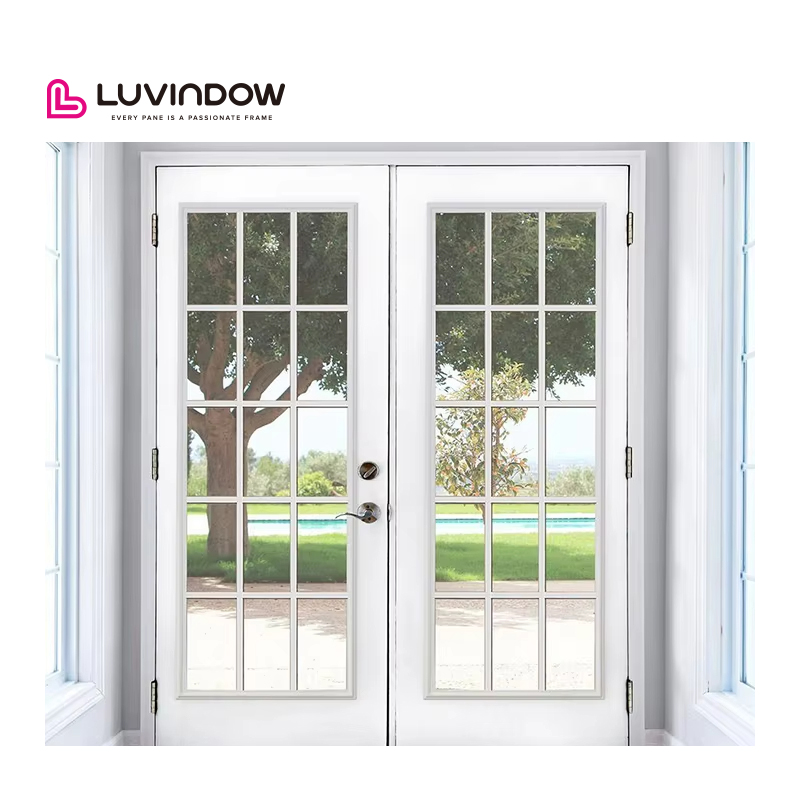Luvindow American Style Kitchen Double Glazed Glass Front French Doors Modern Exterior Aluminum Alloy Swing Open Residential Use