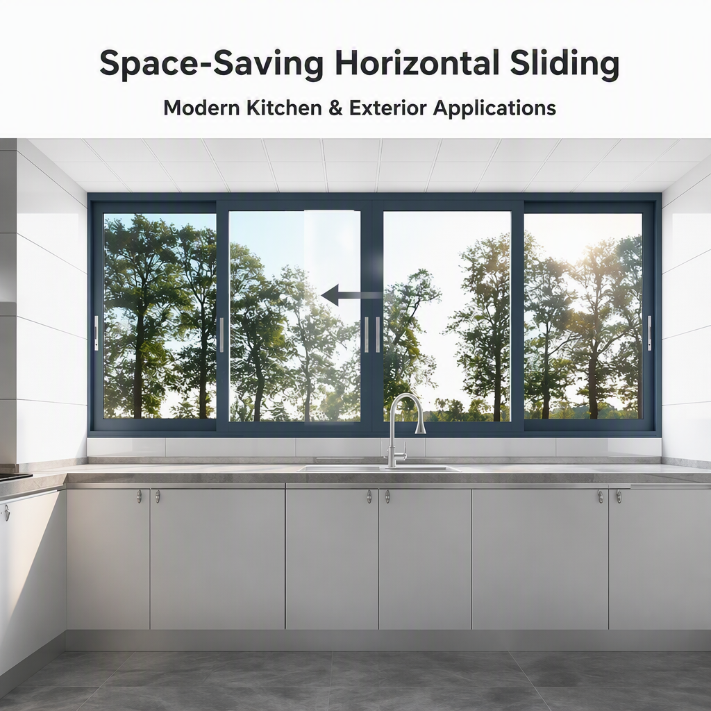 120 Series Horizontal Sliding Window Modern Bathroom Exterior Aluminum Alloy Frame Double Low E Glass