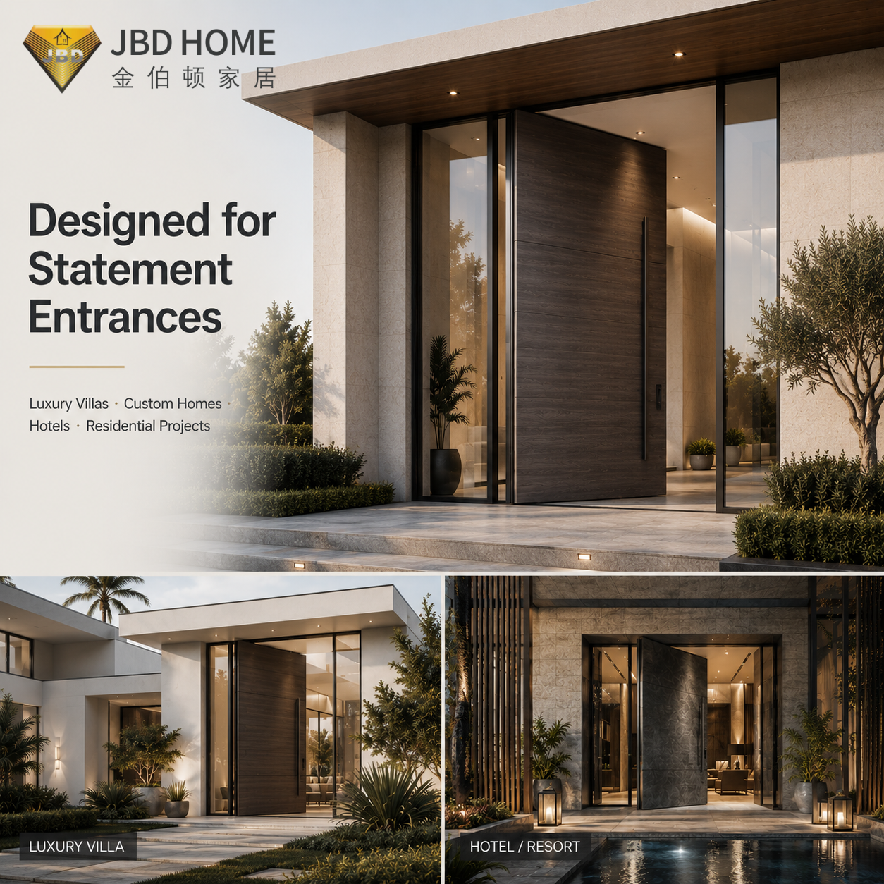 Modern Aluminum Pivot Door With Heavy Duty Hinge - High Security Front Entry Pivot Doors For Luxury Villa Entrance