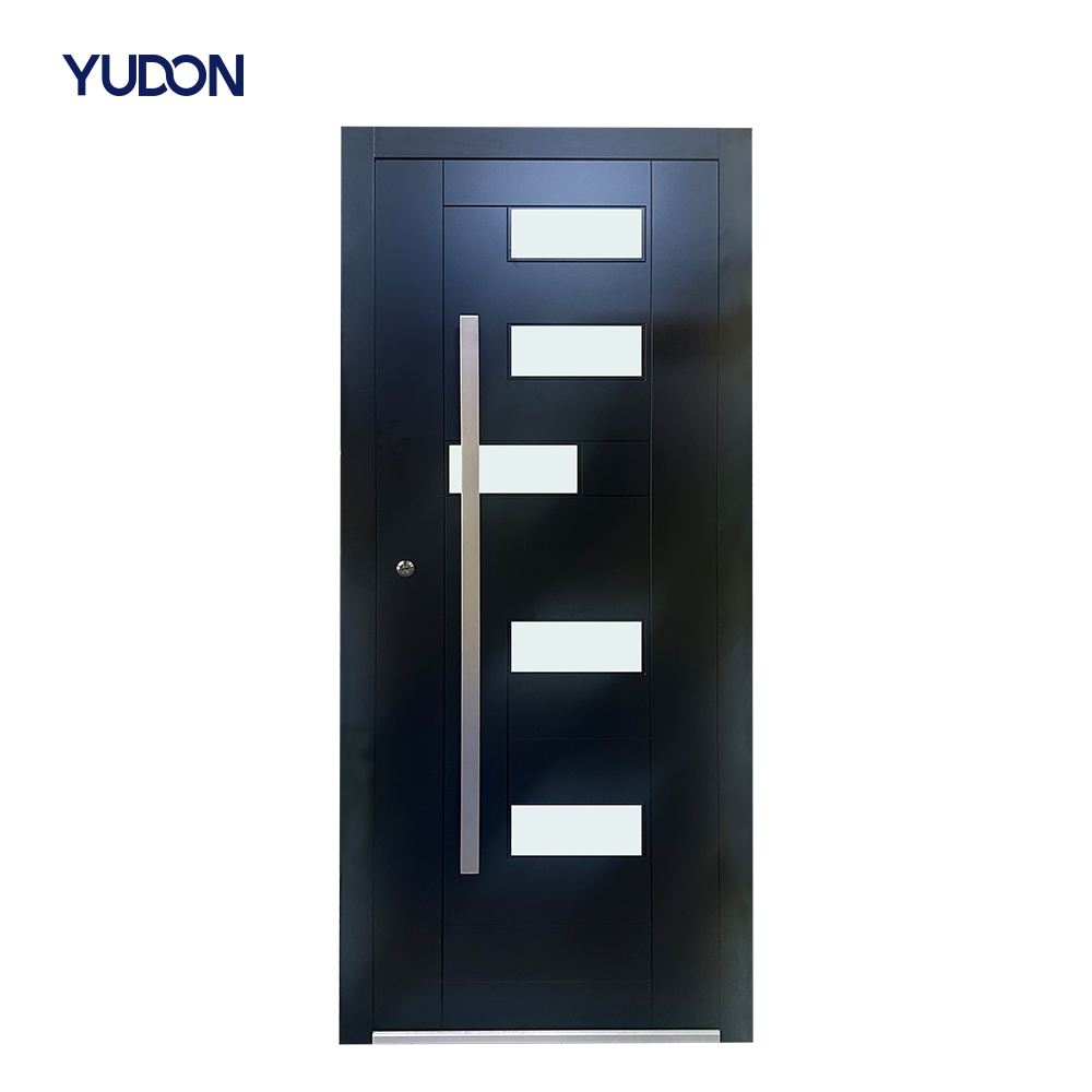 YUDON DOOR Cast Aluminum Pivot Door with Glass Frame Minimalist Style Matte Black Finish Waterproof for High End Villas