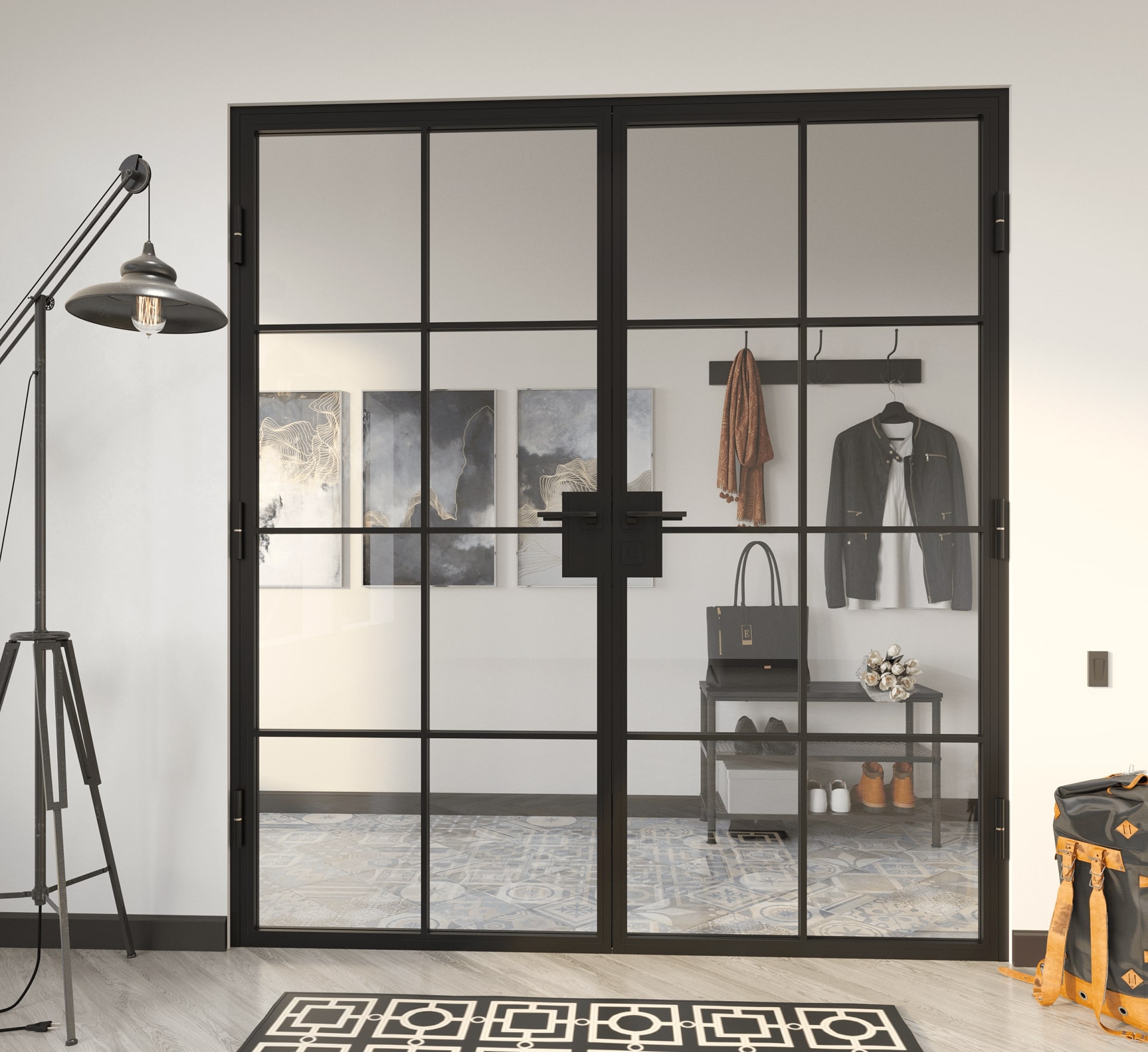 China Supplier Customized Size Metal Framed French Wrought Iron Indoor Walls Divider Aluminium Glass Doors