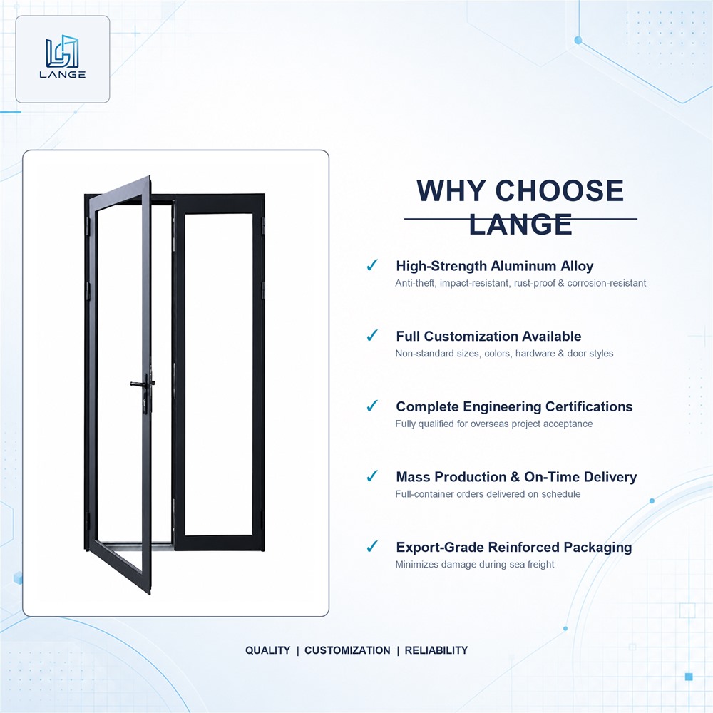 LANGE Luxury Modern Aluminum Glass Door Slim Frame Hinged Door Waterproof Thermal Break Glass Door for Villa