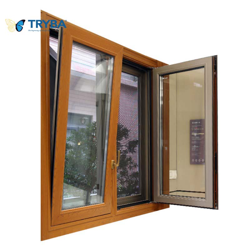 High Quality Modern Eco Composite Wood Thermal Break Design Aluminum Wood Tilt and Turn Window Inward Opening System with Louver
