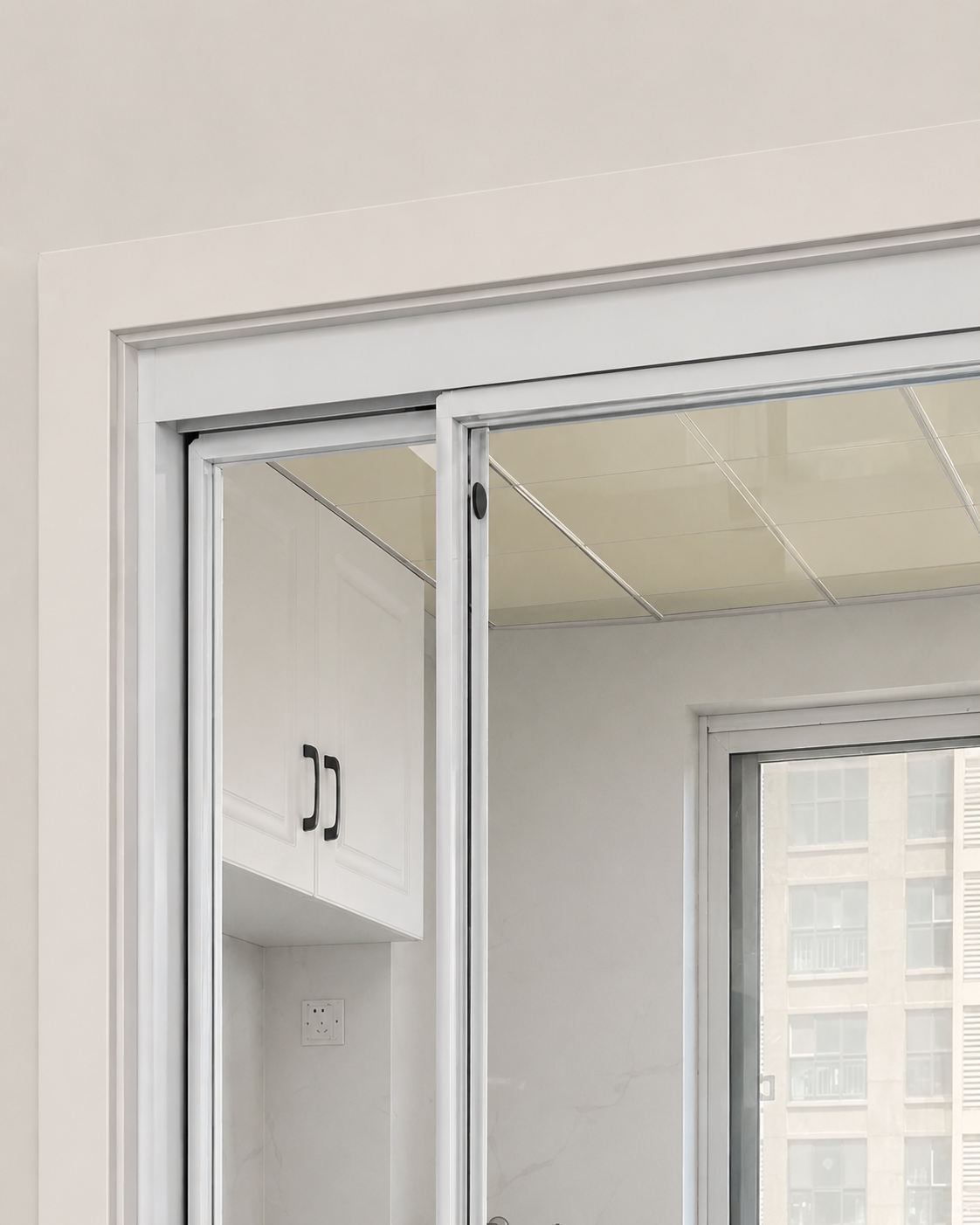 Factory Custom White Aluminum Kitchen Sliding Door 2 Panel Glass Balcony Partition Door