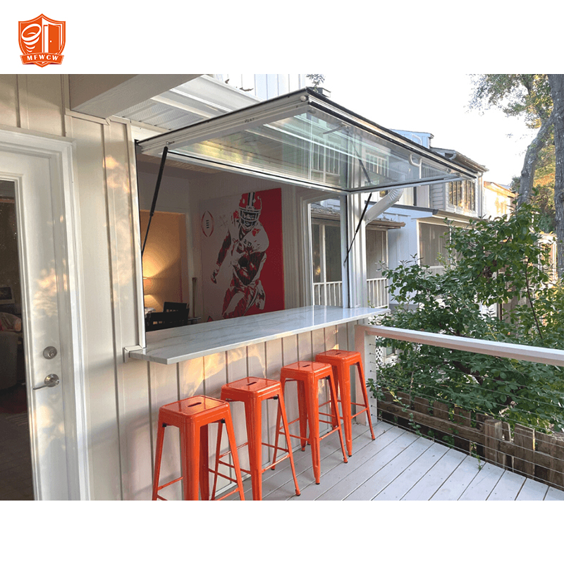 Modern Design Aluminum Frame Swing Louver Magnetic Screen Kitchen Pass Through Window Gas Strut Servery Window