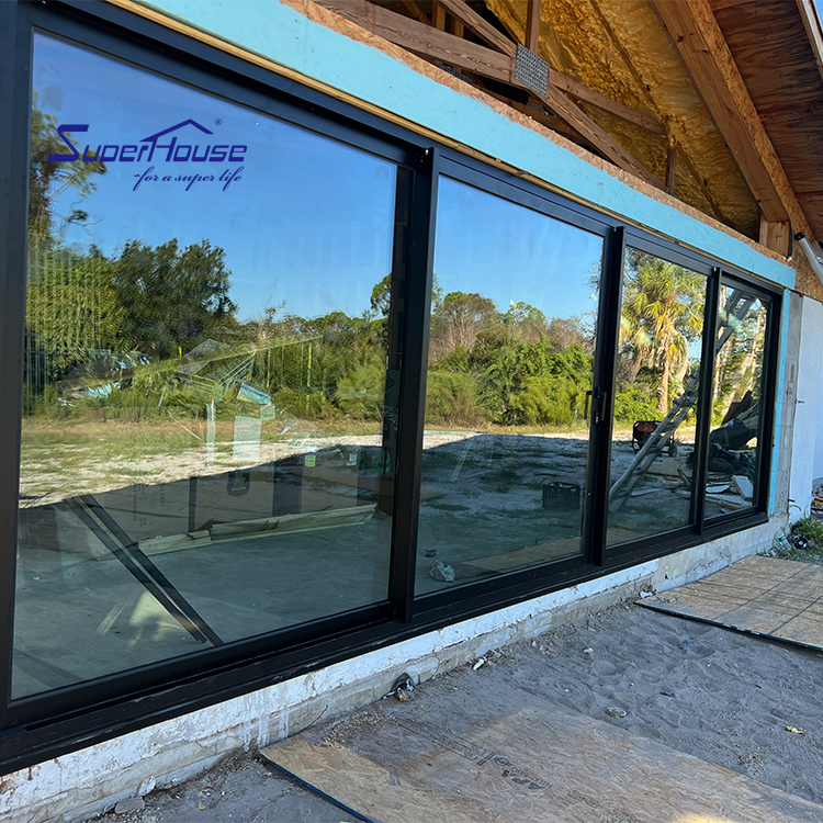 2/3/4 Panel Hurricane Proof Folding Sliding Glass Door With Black Aluminum Frame Impact Resistant For Garage
