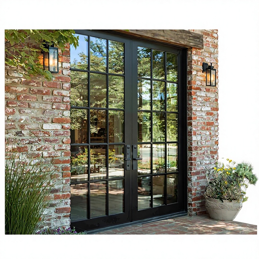 Sunnysky French Style Exterior Entry Double Tempered Glass Waterproof Modern Retro Black Aluminum Swing Door