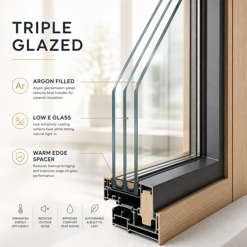 Modern Horizontal Aluminum Clad Wood Casement Window with Thermal Break Triple Glazed Low E Glass for Villa Project