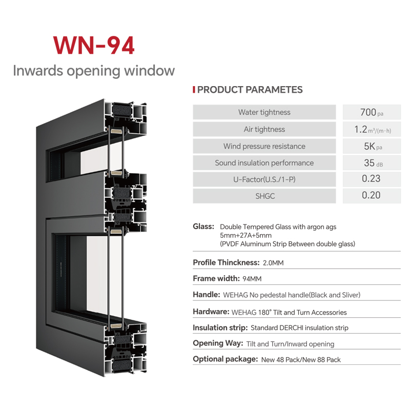 DERCHI Waterproof Windows External Storm Proof Hurricane Impact Modern Design Aluminum Casement Windows