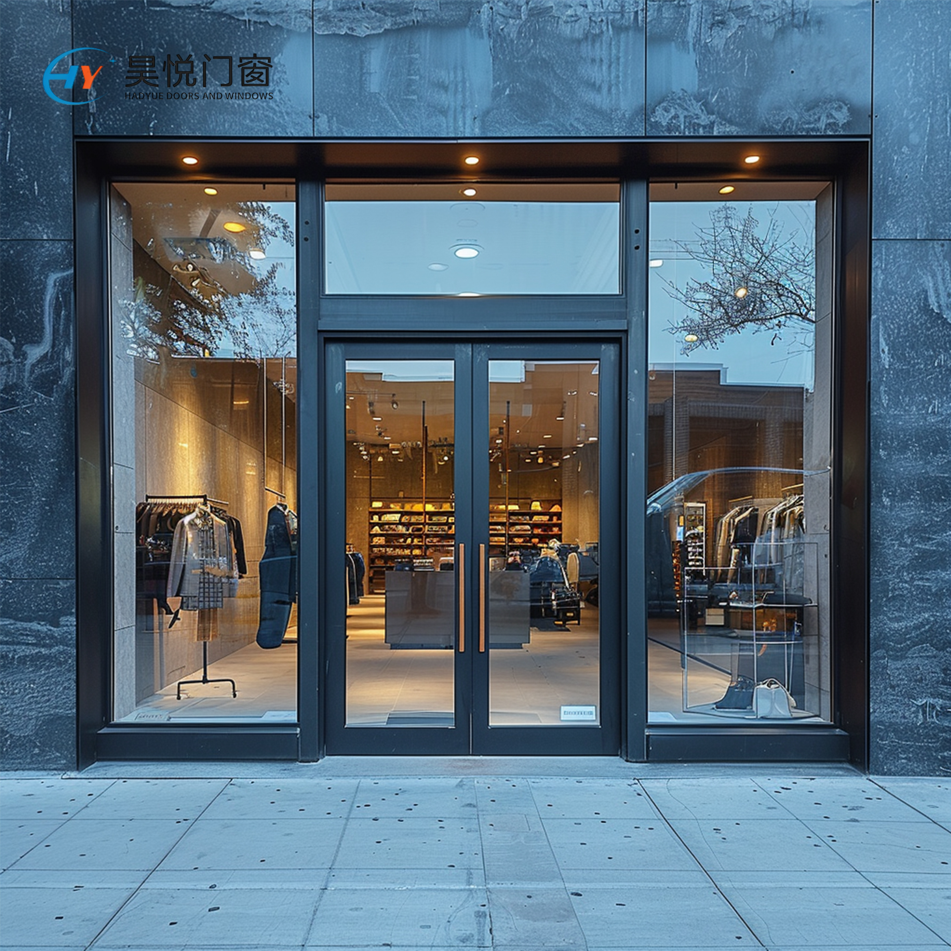 Modern Store Front Double Door Factory Price Commercial Doors System Aluminum Frame Tempered Glass for Mall &amp; Hospital Use