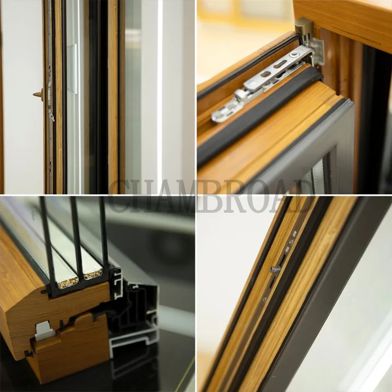 CHAMBROAD Aluminum Wood Composite Window Double Glazed Low-E Glass German Fittings Anti Hurricane CE Certified for Villa