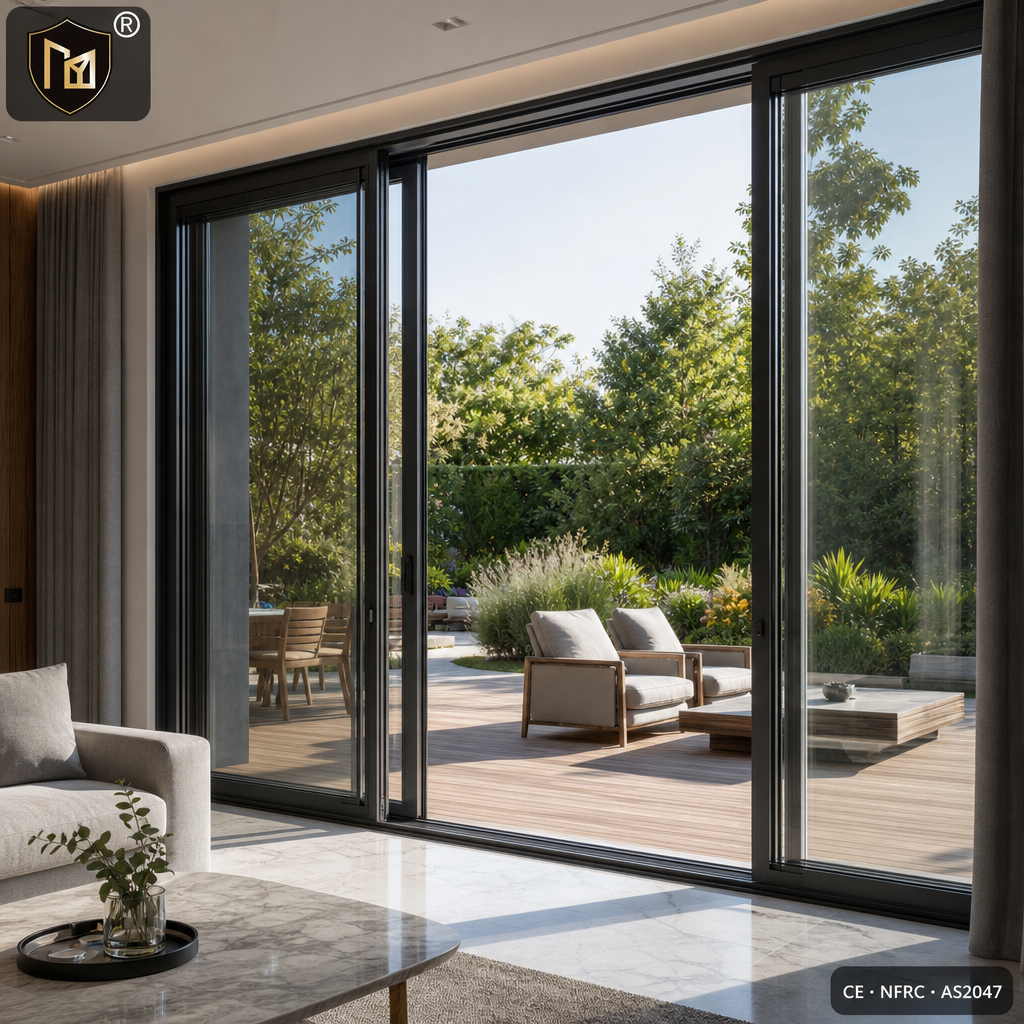 OEM Hurricane Resistant Sliding Door 4 Tracks Double Tempered Glass Airtight Waterproof Slim Frame NFRC CE AS2047 Villa Hotel