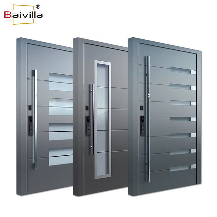 Custom Villa Exterior Entrance Security Door Smart Lock Password Electronic Front Entry Aluminum Alloy Glass Fire Prevention