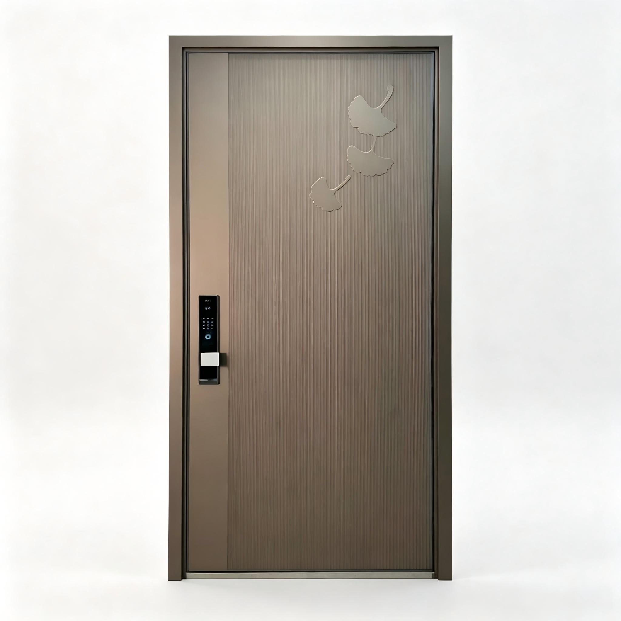 Thermal Break Aluminum Modern Single and Half Leaf Entry Door Low-E Glass Fingerprint Lock PVDF Coating Villa Hotel ODM Custom