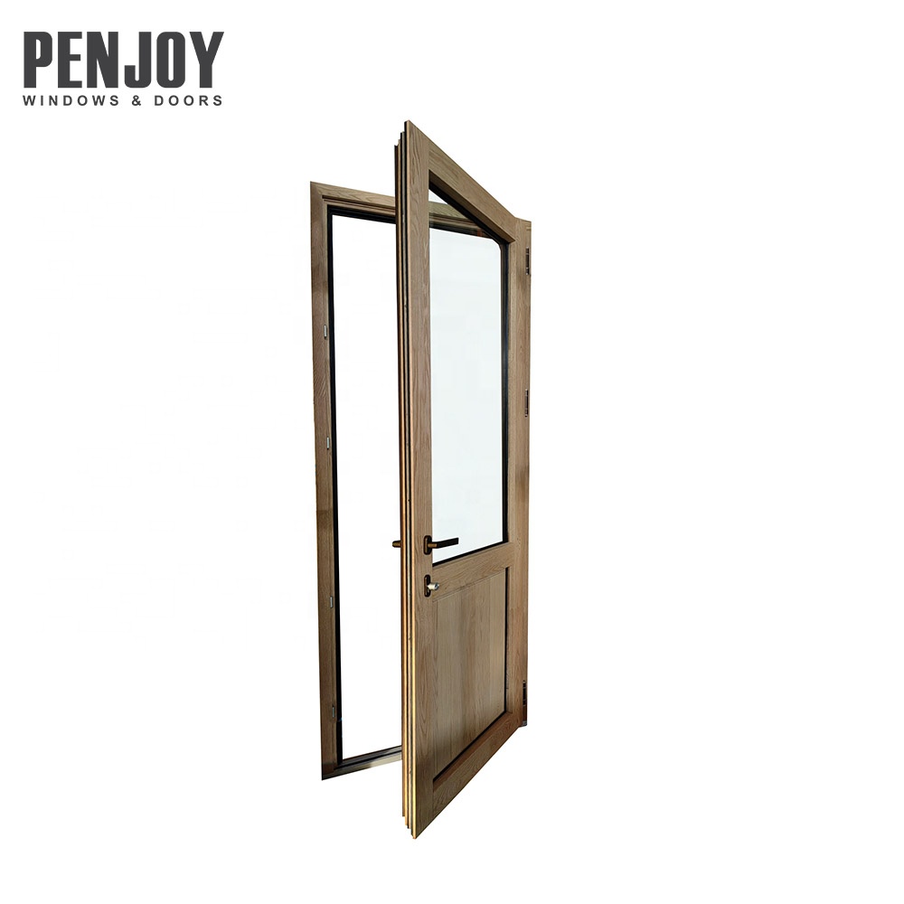 Penjoy Aluminum Clad Wood Solid Core Entry Door Thermal Insulation Custom for Villa Residential Hotel Europe Standard