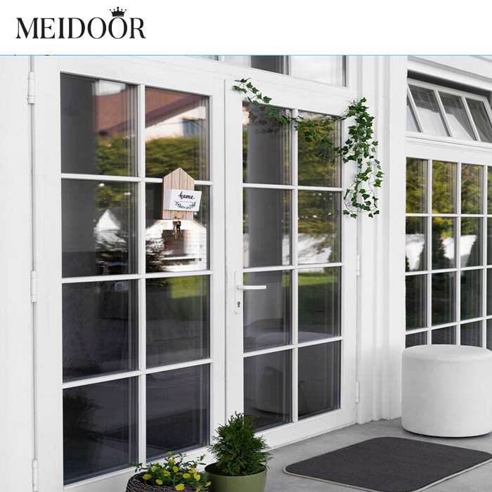 Australian Standard Storm Security Aluminum Hinged Double Glazing Glass French Doors with Fiberglass Screen for Apartment Use