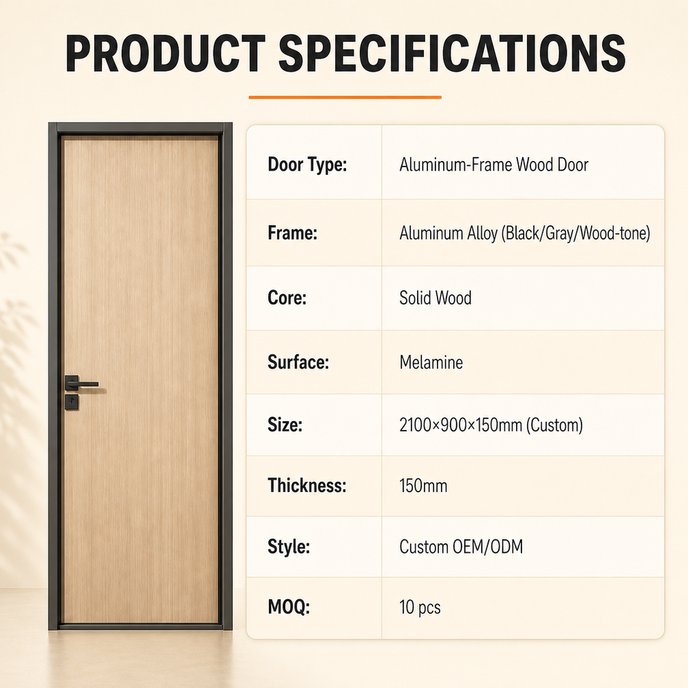 Factory Supply Wood Aluminum Door Superior Waterproof and Fireproof with Laminated Panel for Bedroom Project and Dormitory