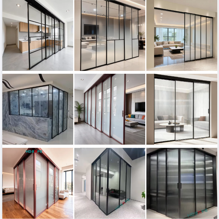 Hotel Luxury Aluminum Sliding Door Apartment Villa Office Glass Interior Door Soft Closing Telescopic Sliding Glass Door Factory