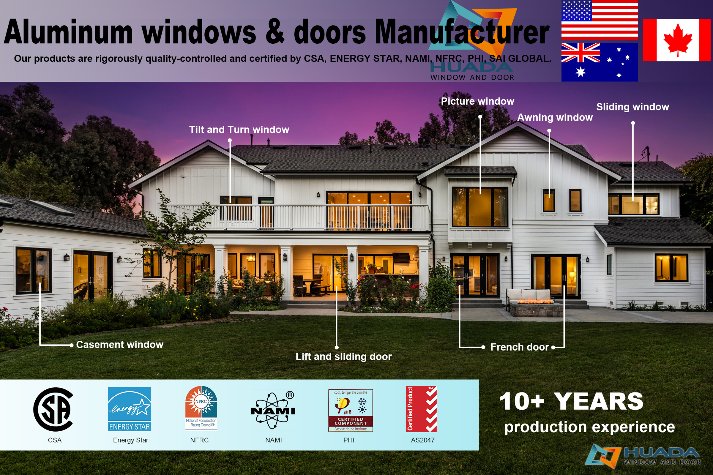 NFRC Certified Modern Aluminum Windows and Doors Energy Efficient Soundproof Low-E Glass Aluminum Casement Windows for Houses