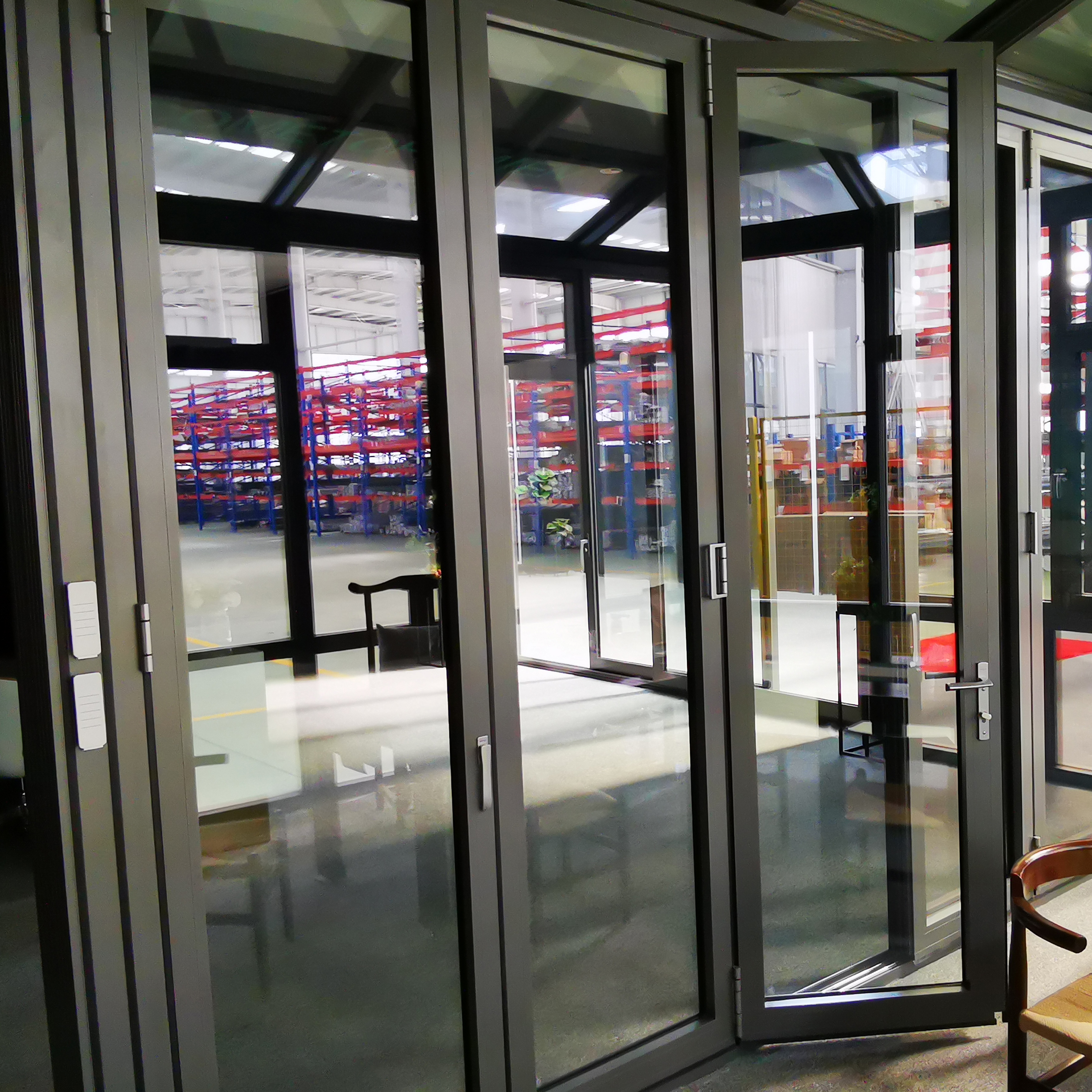Exterior Front 4 Panel Double Glazed Patio Aluminium Sliding Doors Folding Tri Fold Storm France Bifold Door