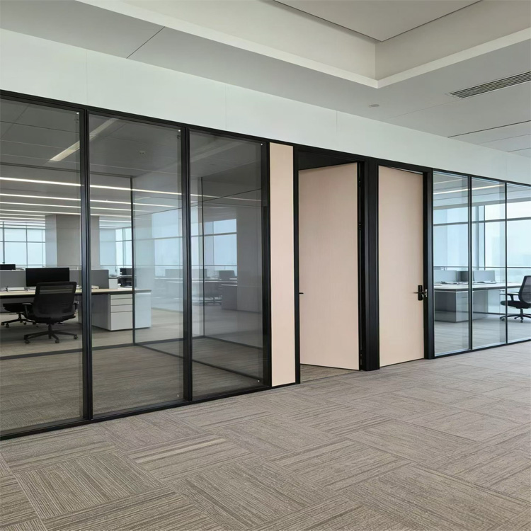 Flush Internal Wood Aluminum Door 83 Series Double Glazing with Integrated Equipment Belt Office Partitioning