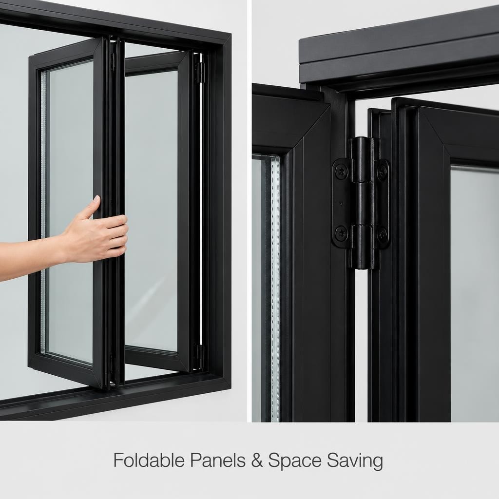 Thermal Break Aluminum Folding Window Multi Panel Stackable Wide Opening for Cafe Balcony