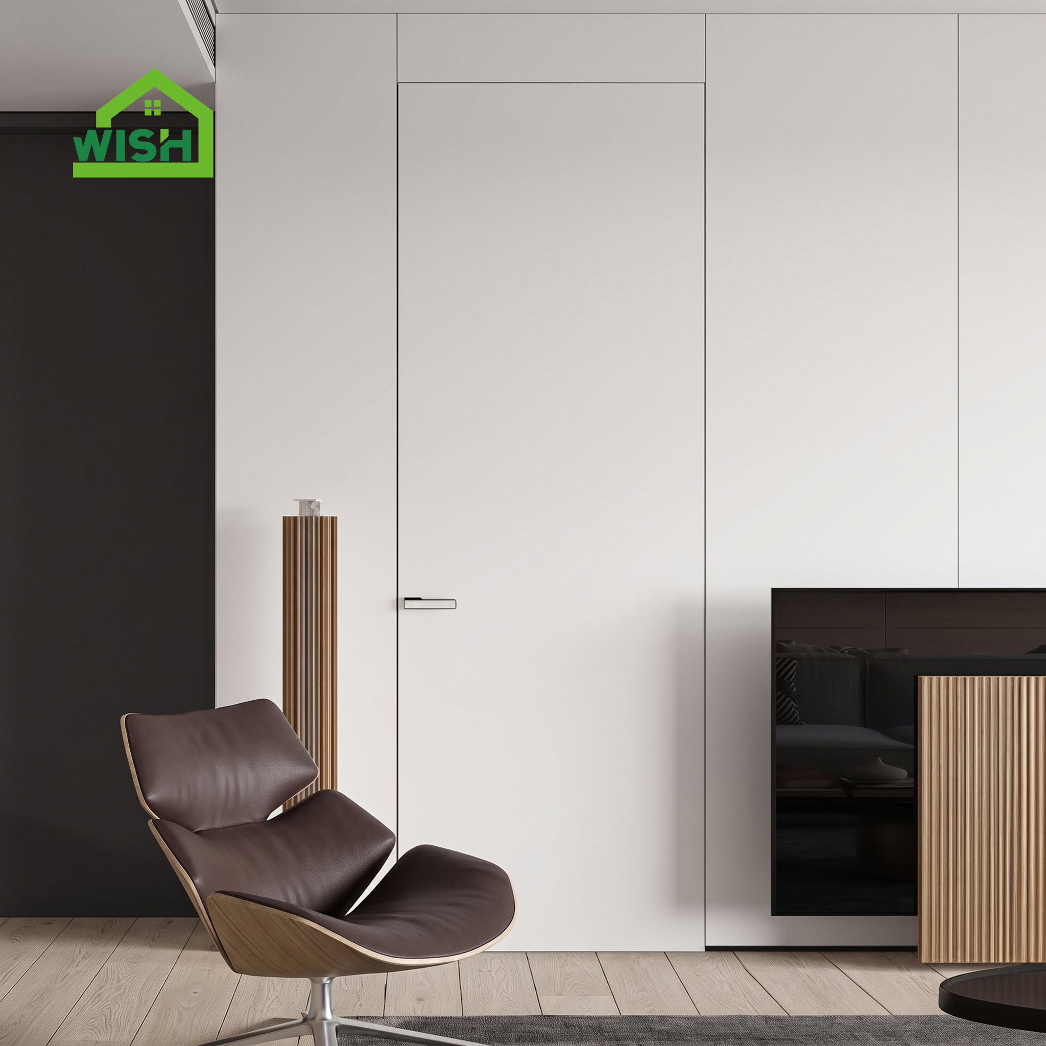 Modern Hidden Frameless Wooden Swing Door Finished Composite Panel Interior for Livingroom Apartment Hotel Villa Project
