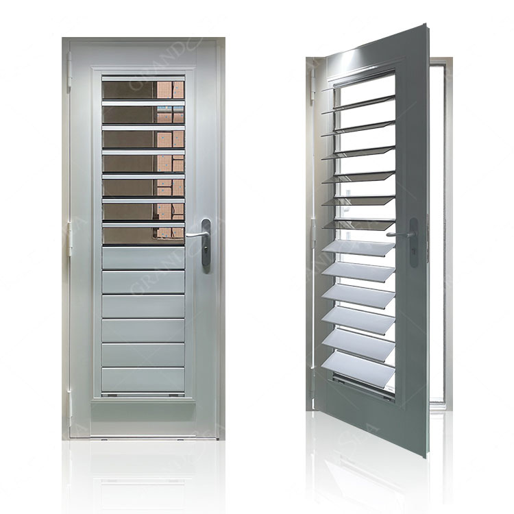 Half Aluminum Half Glass Exterior Hurricane Proof Stained Glass Aluminum Louver Swing Doors for Caribbean Area