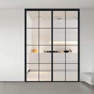 Modern Design Fully Tempered 8mm Glass Interior Partition Door with Aluminum Frame and Black Finish for Apartment Use
