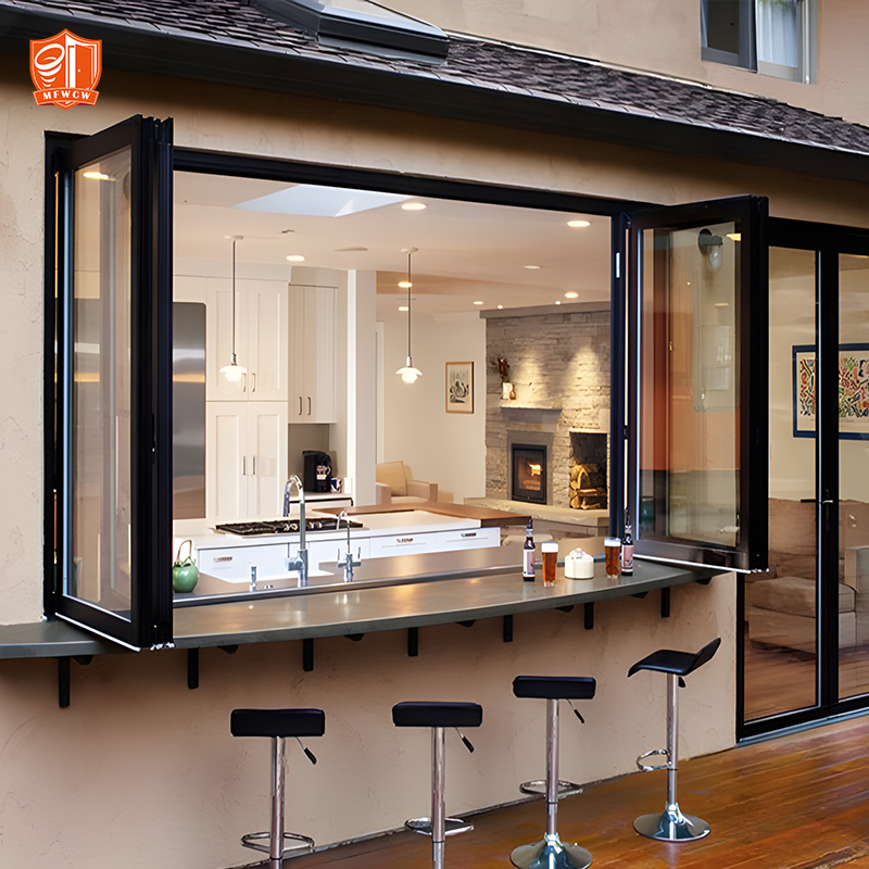 Modern Design Multi Functions Horizontal Folding Glass Tinted Soundproof Aluminum Bifold Home Window