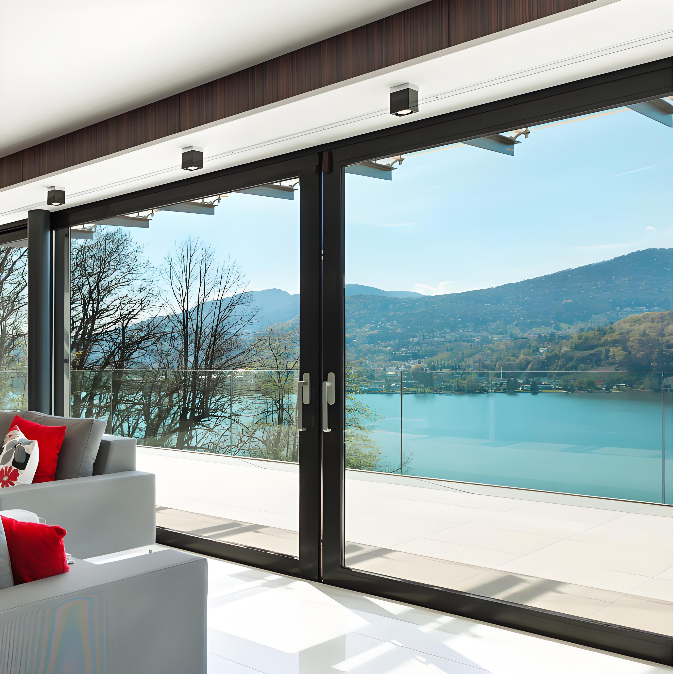 Modern Frame Black Aluminum Double Glazed Tempered Glass Patio Sliding Door Hurricane Impact Sliding Patio Doors