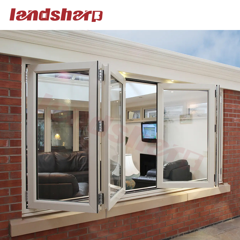 Landsharp Balcony Double Glaze Glass Aluminium Accordion Folding Window Fold Kitchen Hurricane Windows