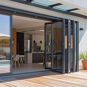Thermal Break Triple Glass Aluminium Folding Glass Door Insect Screens Accordion Exterior Patio Bifold Doors