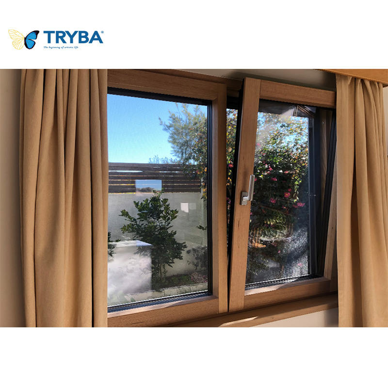 High Quality Modern Eco Composite Wood Thermal Break Design Aluminum Wood Tilt and Turn Window Inward Opening System with Louver