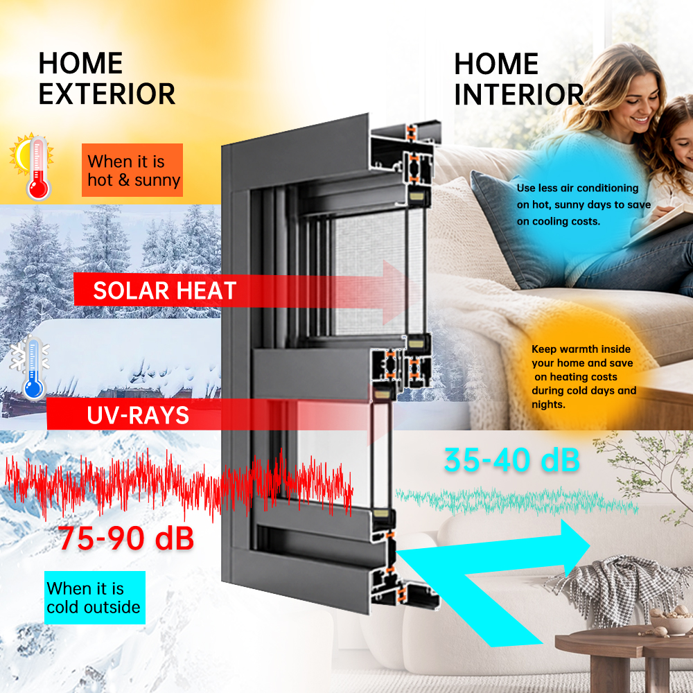 EEHE Vertical Aluminum Sliding Window CE Certified Thermal Break Windproof Anti-Fall Single Hung Soundproof