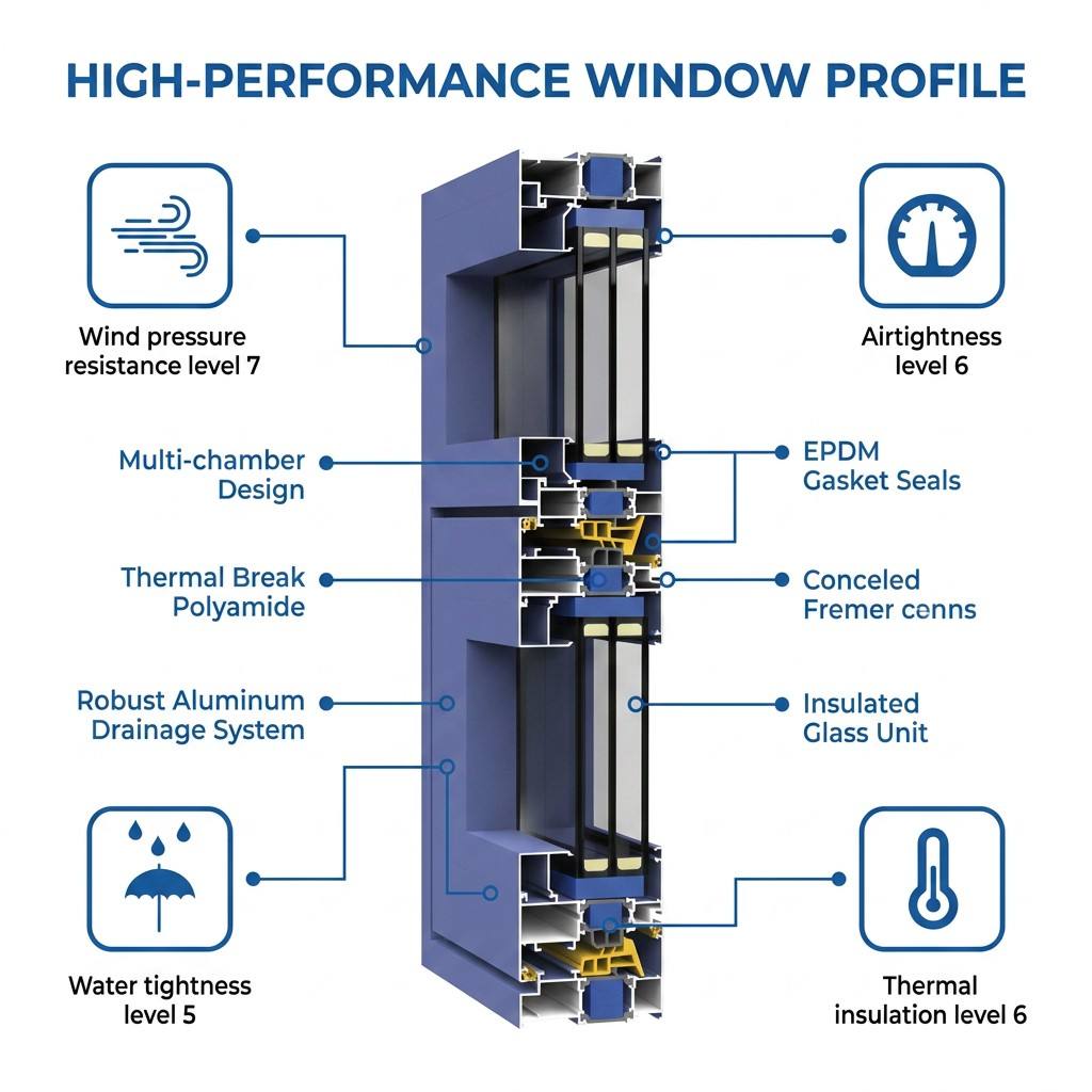 Aluminum Alloy Casement Windows With Thermal Break Double Glazed Soundproof Windproof Features European Style Aluminum Window