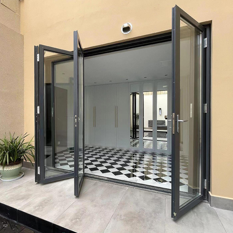 Modern Design Double or Triple Glazed Aluminum Folding Screen Doors Wholesale Factory Price Heat Insulation Glass Door System