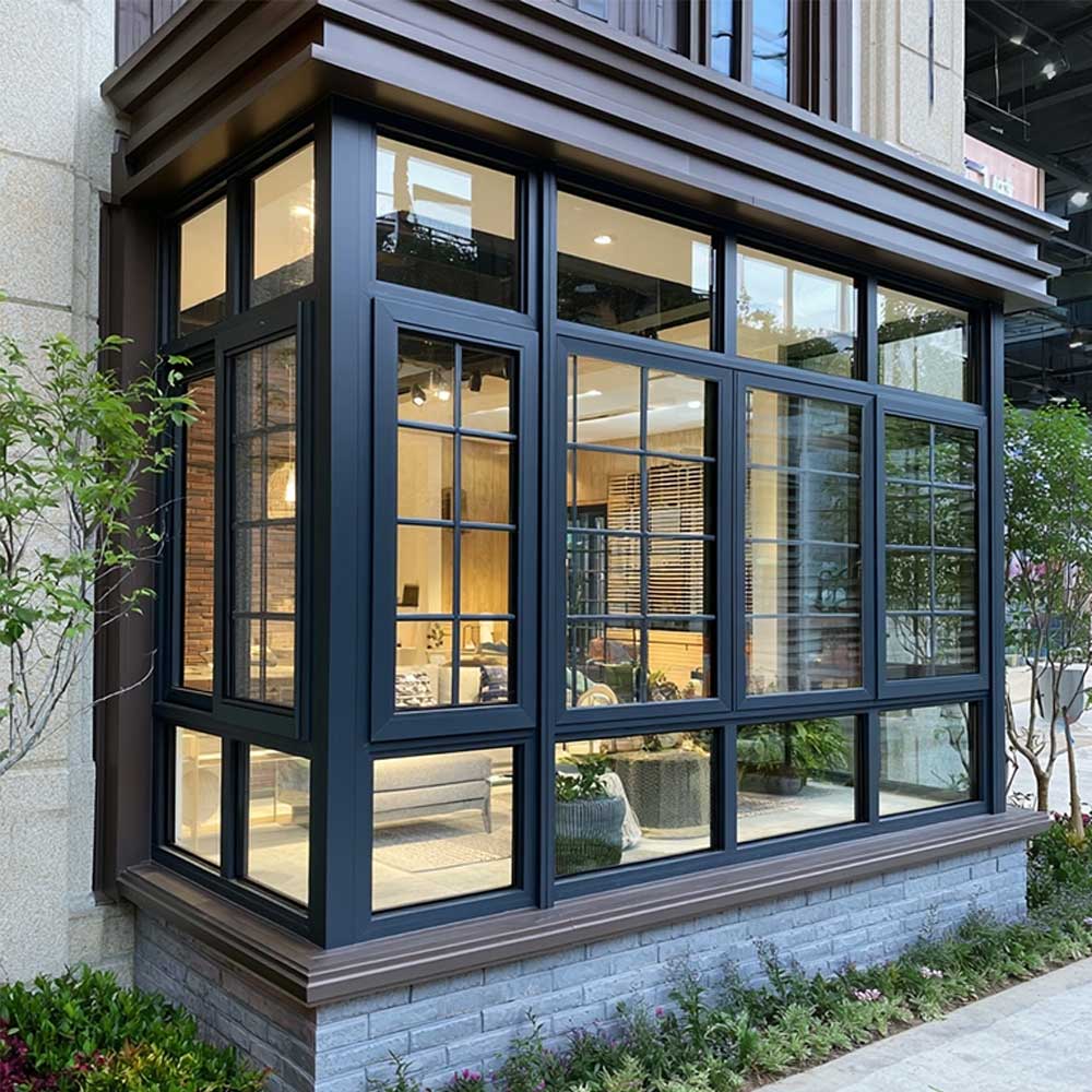 XIYATECH French Style Custom Size Double Tempered Glass Aluminum Bay Casement Windows for Residential House Apartment