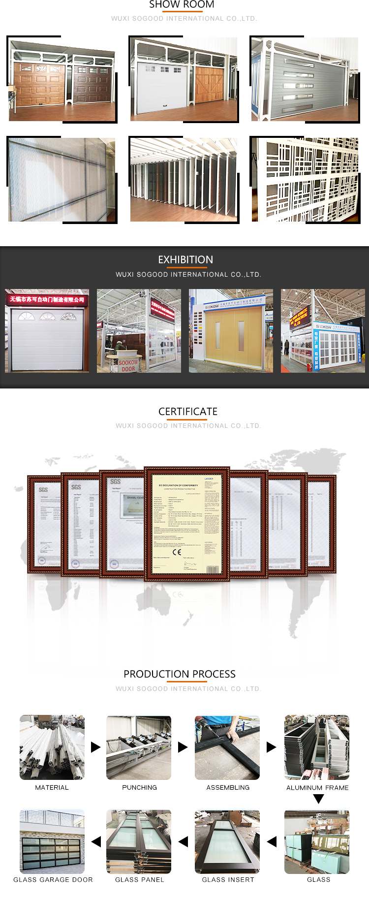 Clear Acrylic Decorative Garage Door Aluminum Alloy Frameless Design Commercial Glass Doors for Sectional Villa