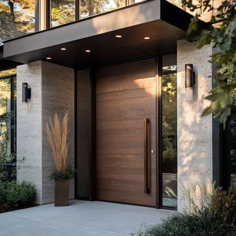 OUNA Wholesale Best Modern Design Front Entry Door Fireproof Apartments Solid Aluminum Finished Exterior Lock Entry Doors