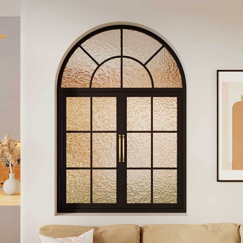 Premium French Style Arched Aluminium Alloy Casement Window Fluted Glass for Residential Interior