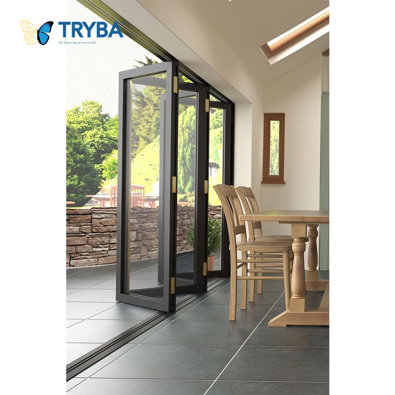 Modern Design Outdoor Aluminum Folding Patio Doors Economic Accordion Style with Multi-Locking Vertical Bi-Fold Screen