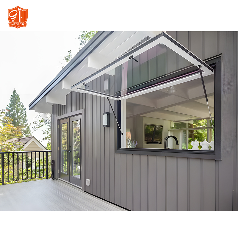 Modern Design Aluminum Frame Swing Louver Magnetic Screen Kitchen Pass Through Window Gas Strut Servery Window
