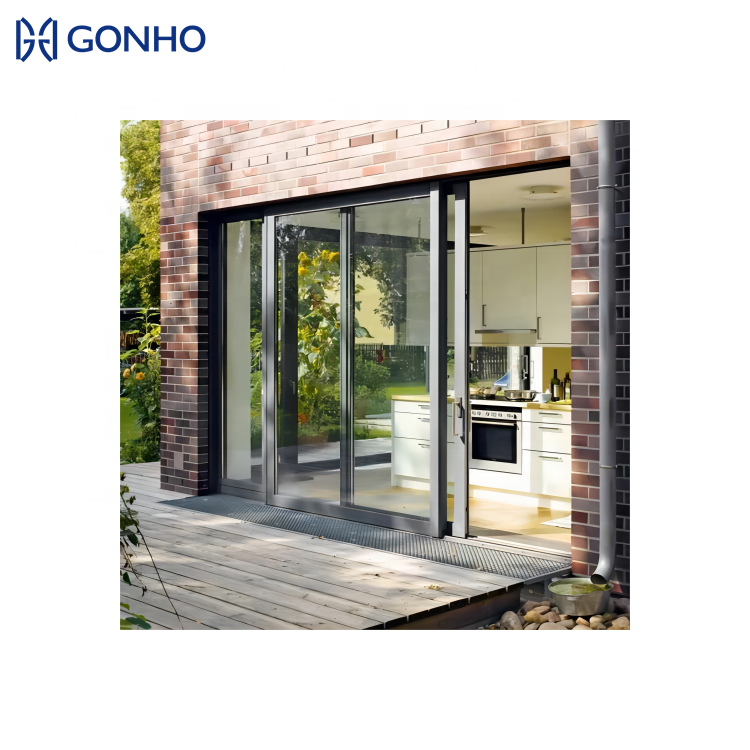 GONHO Narrow Frame Tempered Aluminumdoor Glass Pocket Slide Doors Double Triple Glazed Door With Screen