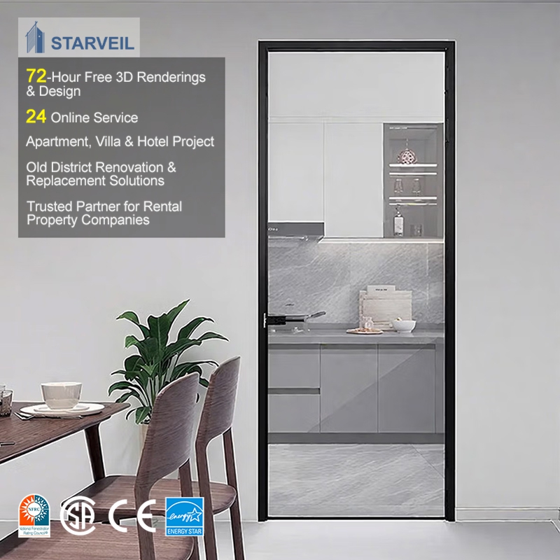 Morden Custom Aluminum Doors Aluminium Hinged Front Glass Bathroom Double Single Swing Door
