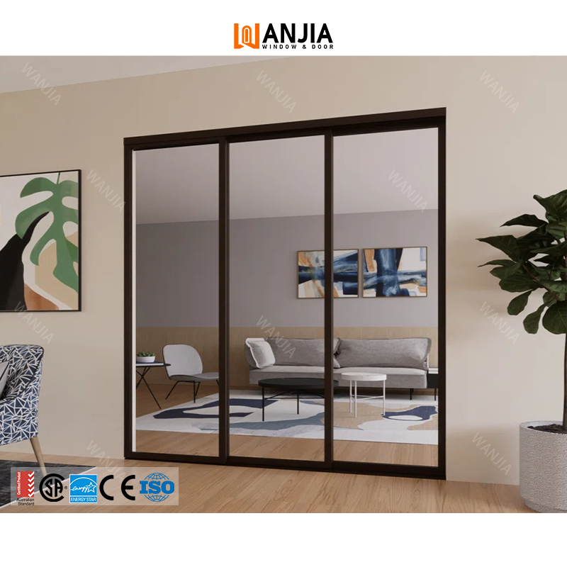 WANJIA Hurricane Proof Impact Double Glazed Aluminum Sliding Doors Interior Kitchen Aluminium Sliding Door