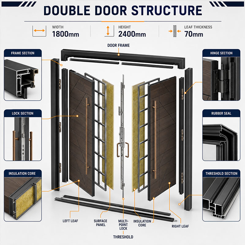 Customized High Quality Luxury Modern House External Security Front Entry Exterior Aluminium Main Double Pivot Door