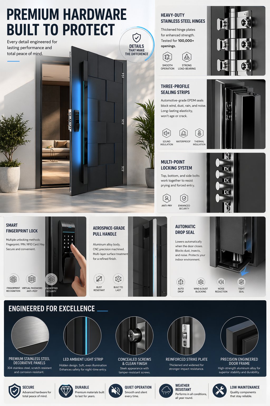 England Smart Aluminum Entry Door Villa Metal External Pivot Front Door Modern Security Cast Aluminum External Front Door